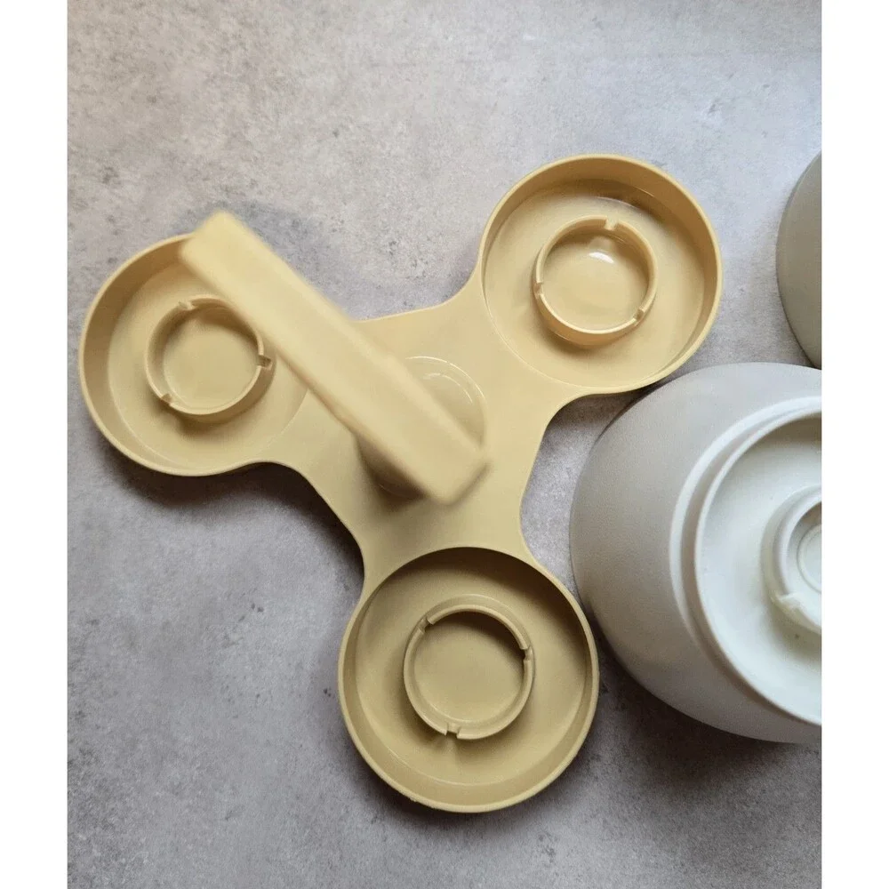 VTG Tupperware Condiment Relish Caddy Set Yellow Base with Cups and Lids